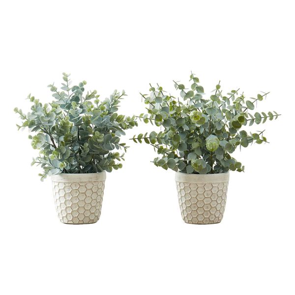 White Green 13-Inch Indoor Faux Fake Table Potted Artificial Plant, Set of Two, image 1